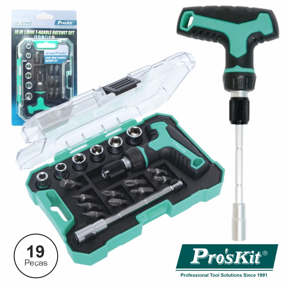 Conjunto De Chave Roquete C/ Bits E Extensor 19X Proskit - Tauu,pt