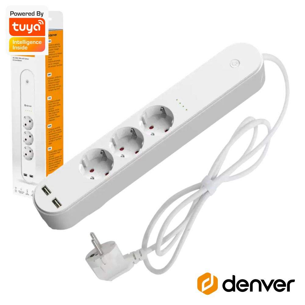 Extensão Elétrica 3X Schuko 2X Usb-A Inteligente Wifi Denver - Tauu.pt