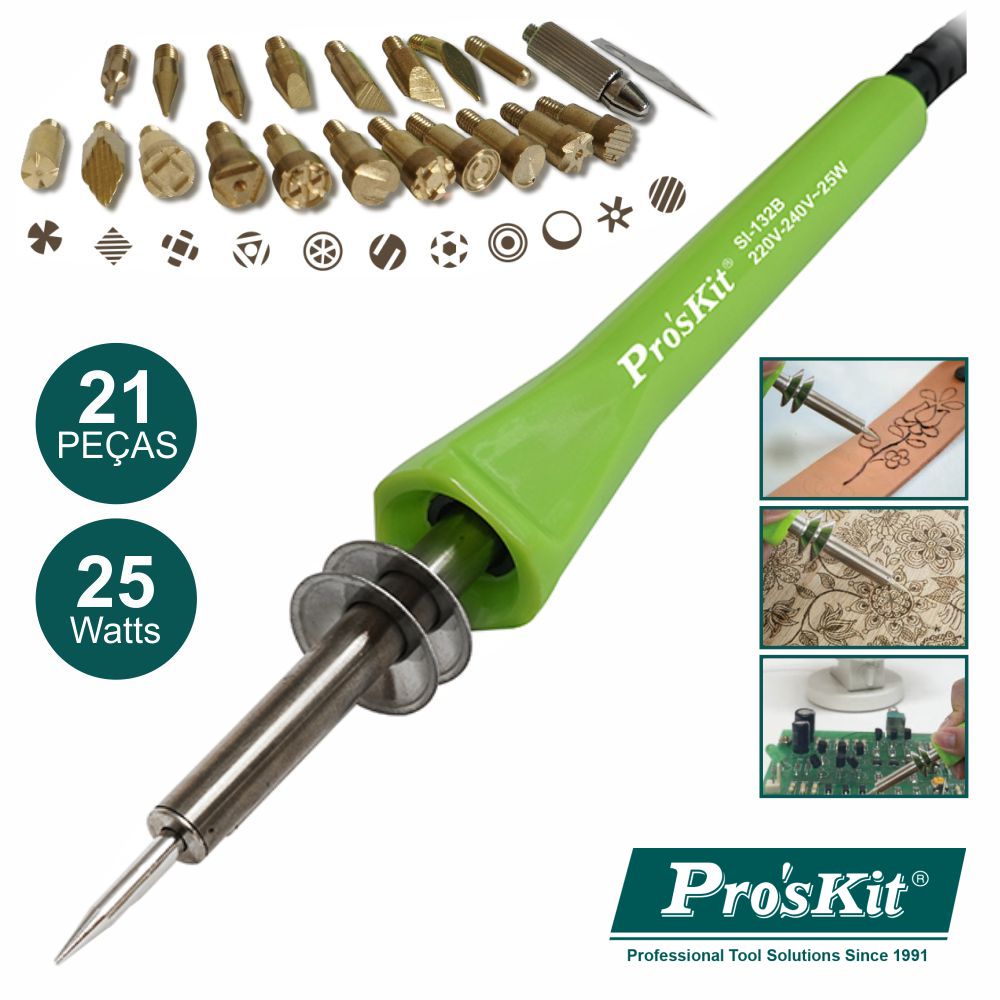 Pirografo Gravador Ferro Soldar 21 Peças Proskit - Tauu.pt