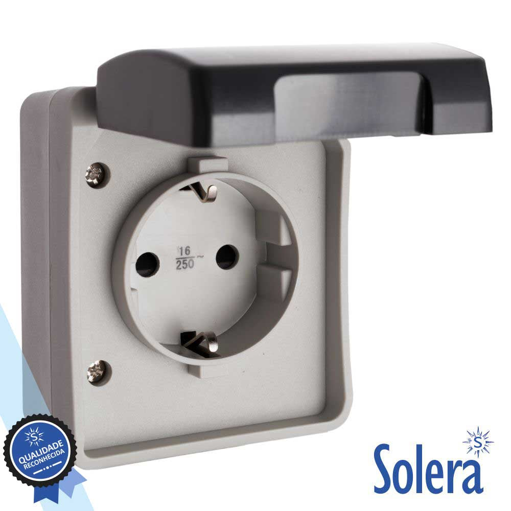 Tomada Elétrica Superfície C/ Terra Vde Ip44 Solera - Tauu,pt