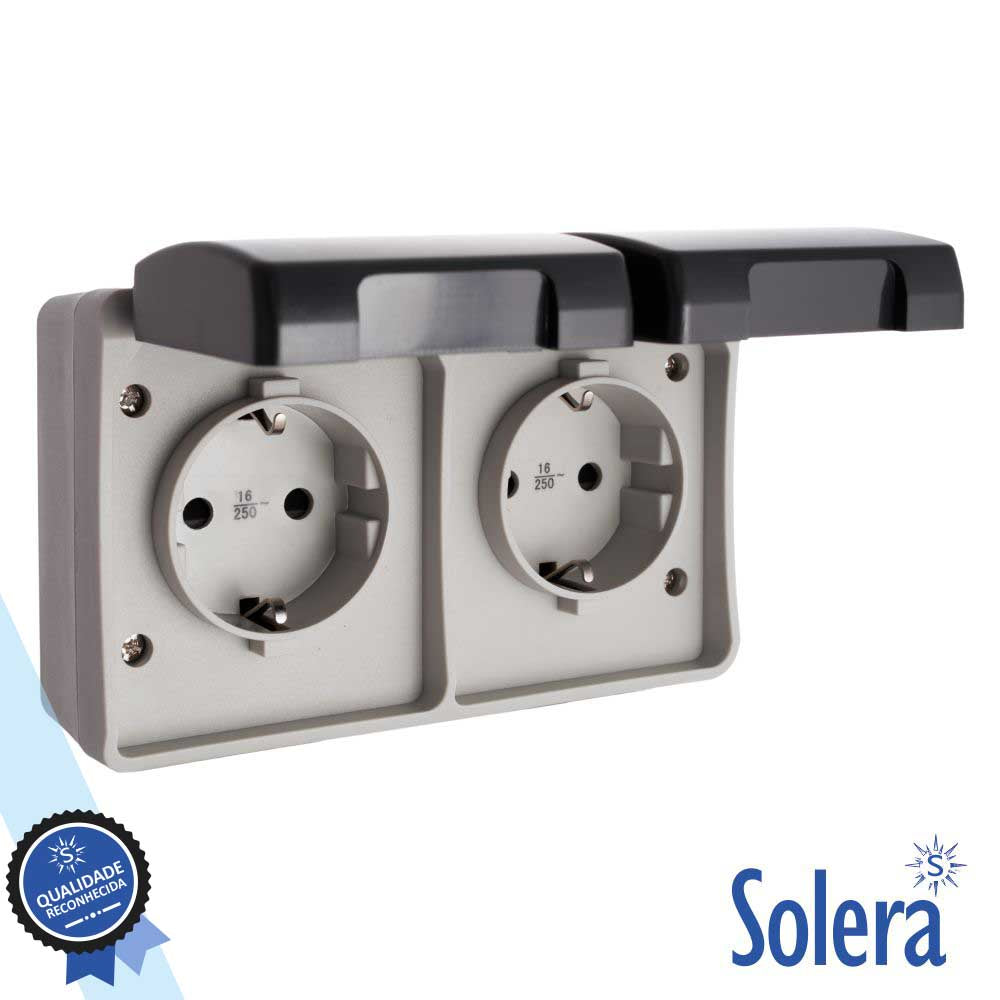 Tomada Elétrica Superfície Dupla C/ Tampa Vde Ip54 Solera - Tauu.pt