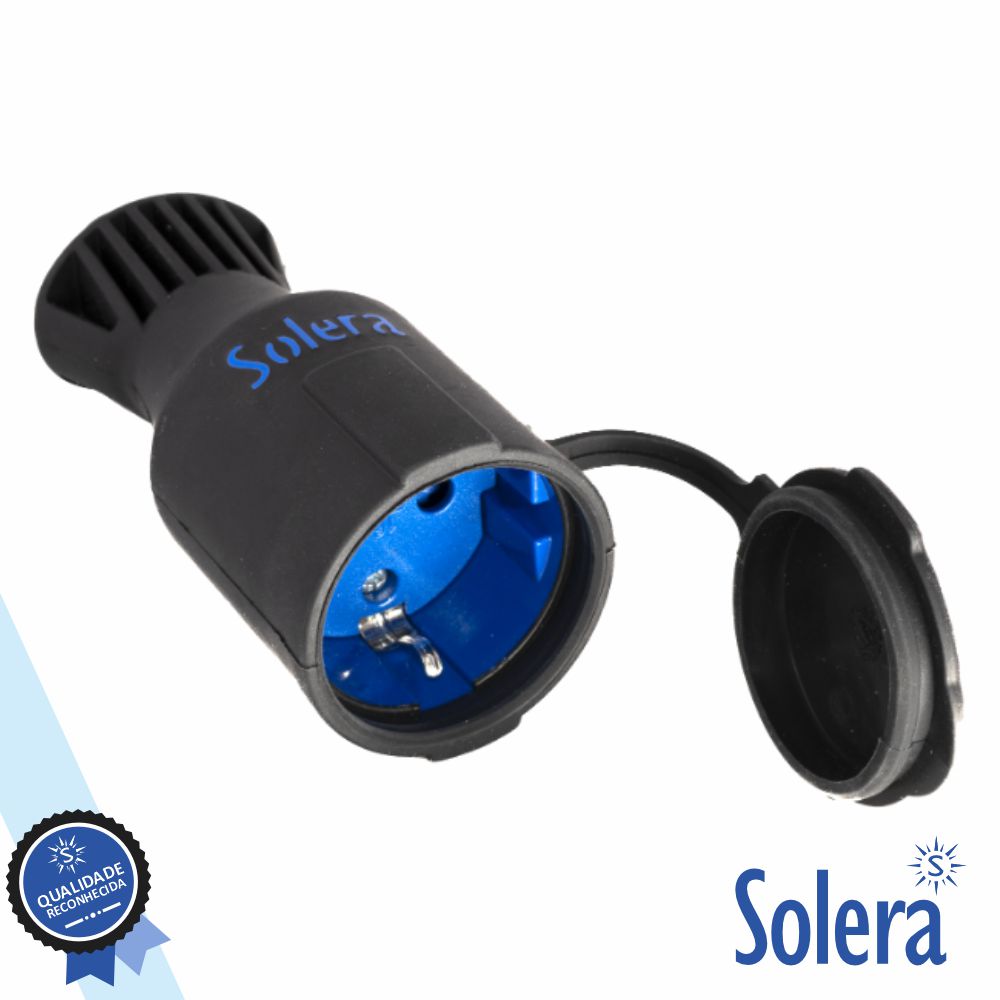 Ficha Schuko Fêmea 16A/250V C/ Tampa Ip44 Preto Solera - Tauu,pt