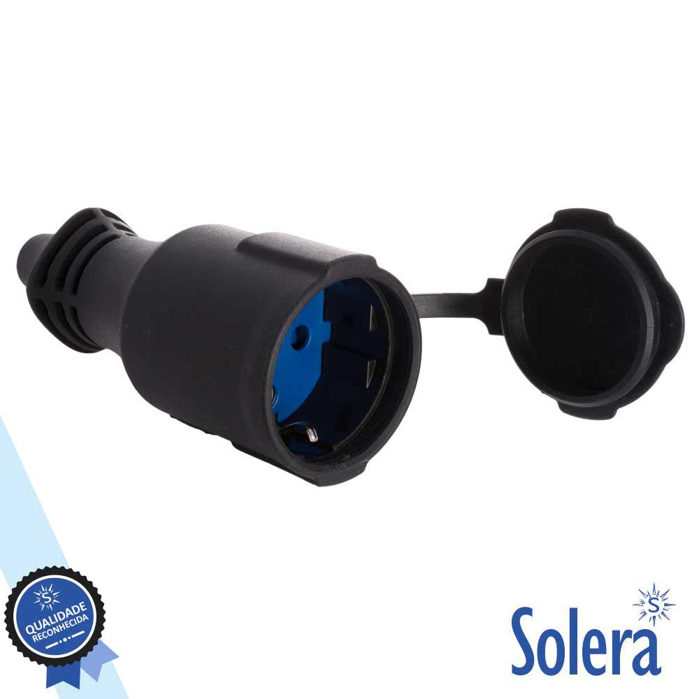 Ficha Schuko Fêmea 16A/250V Preta C/ Tampa Ip44 Solera - Tauu,pt