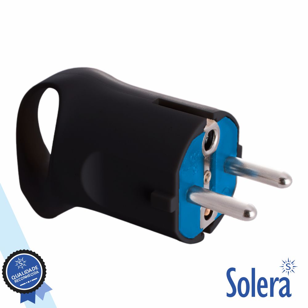 Ficha Schuko Macho 2P+Terra 16A 250V Preto Solera - Tauu.pt