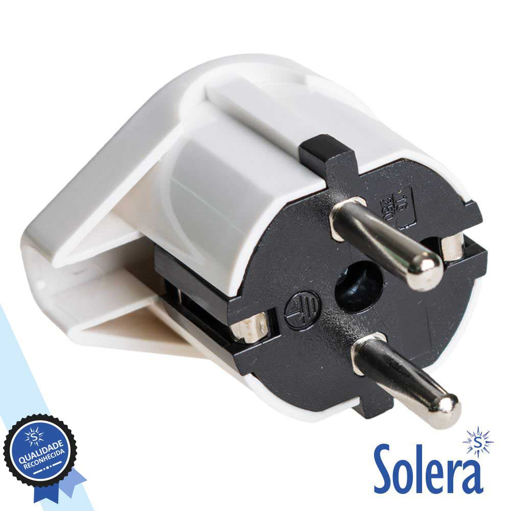 Ficha Schuko Macho C/ Terra Lateral 220V Branco Solera - Tauu,pt