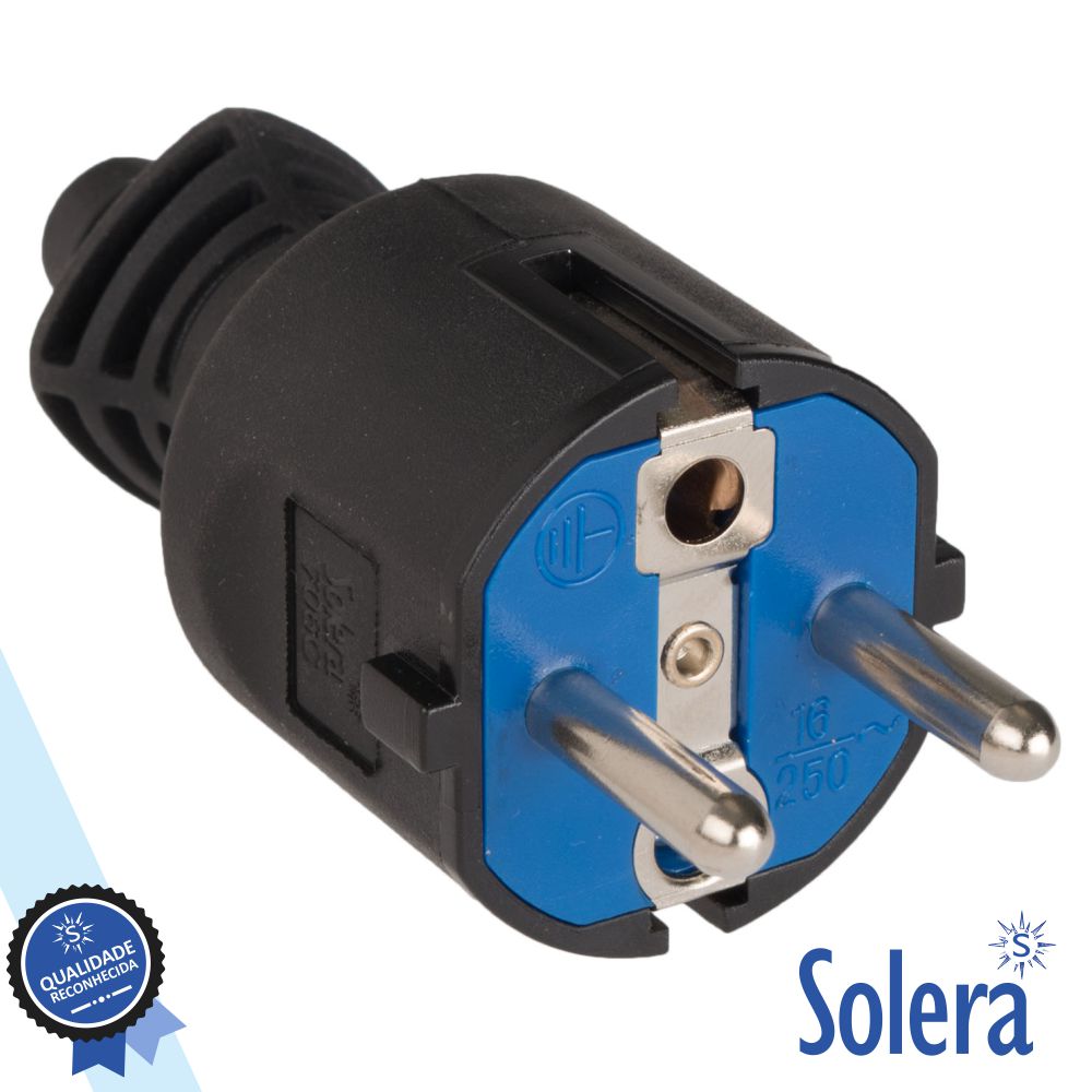Ficha Schuko Macho 16A/250V Preta Solera - Tauu,pt