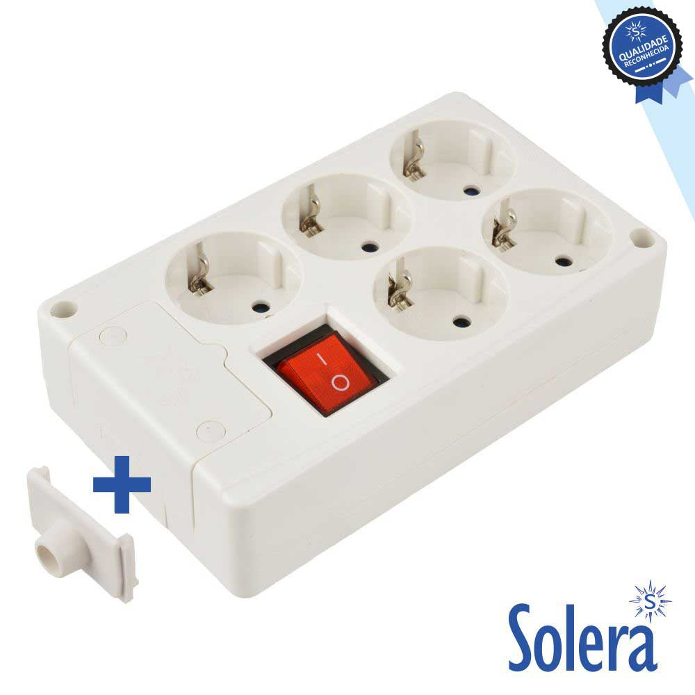 Tomada Elétrica C/ 5 Saídas Schuko Interruptor Solera - Tauu.pt