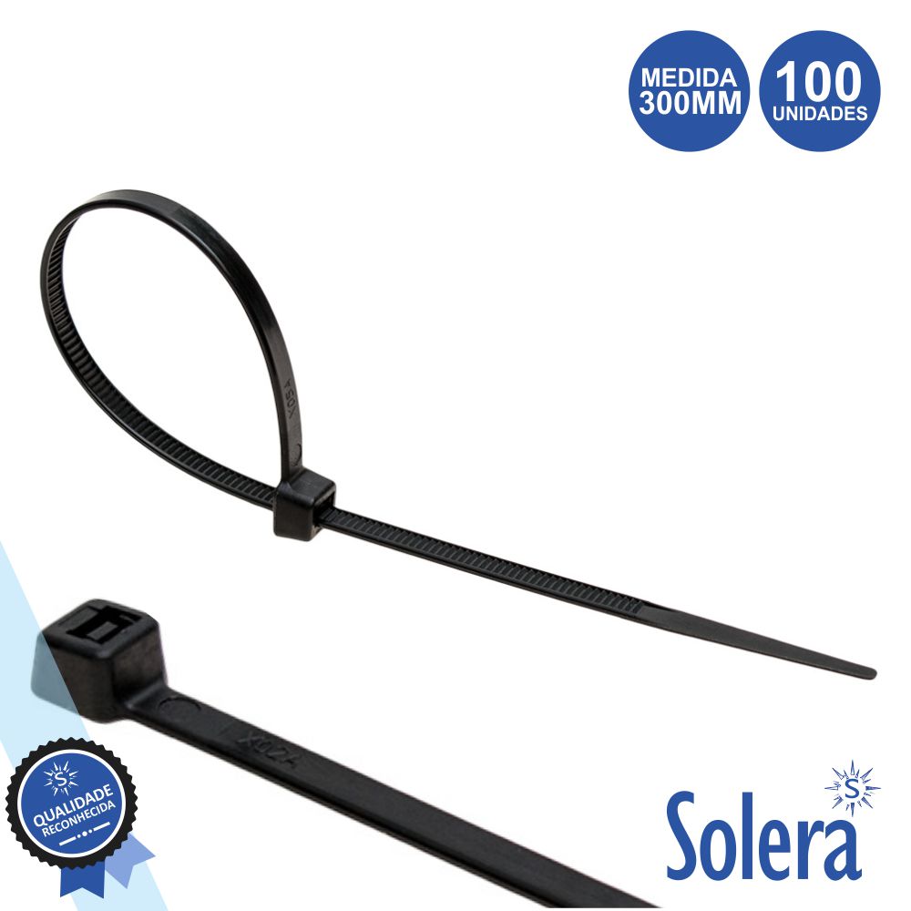 Conjunto 100 Braçadeiras Nylon 4.8X300Mm Solera - Tauu.pt