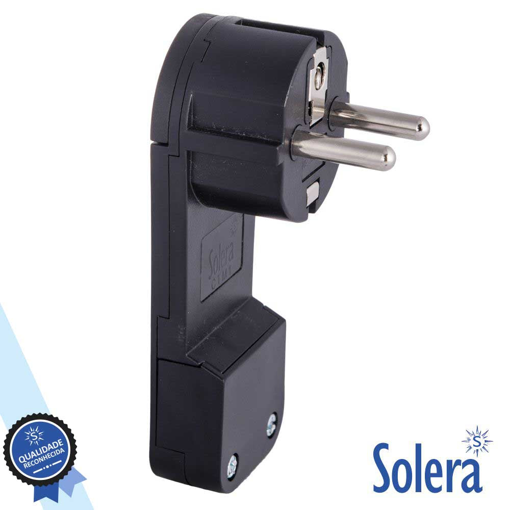 Ficha Schuko Macho C/ Terra Anel Extração 220V Preta Solera - Tauu,pt