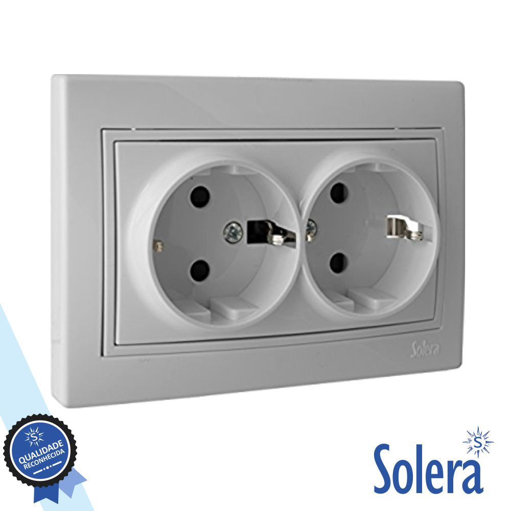 Tomada Elétrica Encastrar Dupla C/ Terra Solera - Tauu.pt