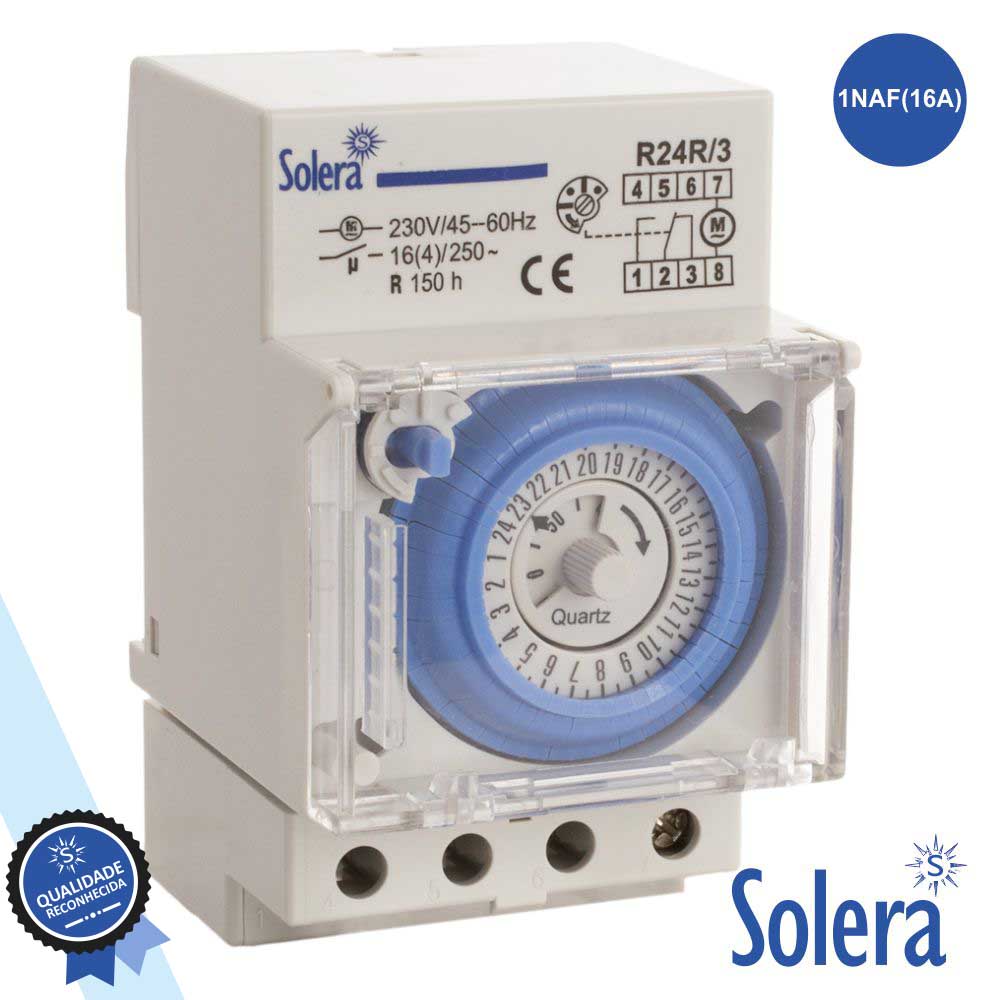 Temporizador Diário Analógico 16A 230V P/ Calha Din Solera - Tauu,pt