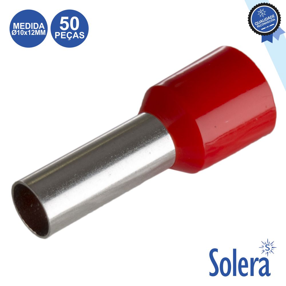 Terminal Ponteira Isolado Ø10X12Mm 50X Vermelho Solera - Tauu,pt