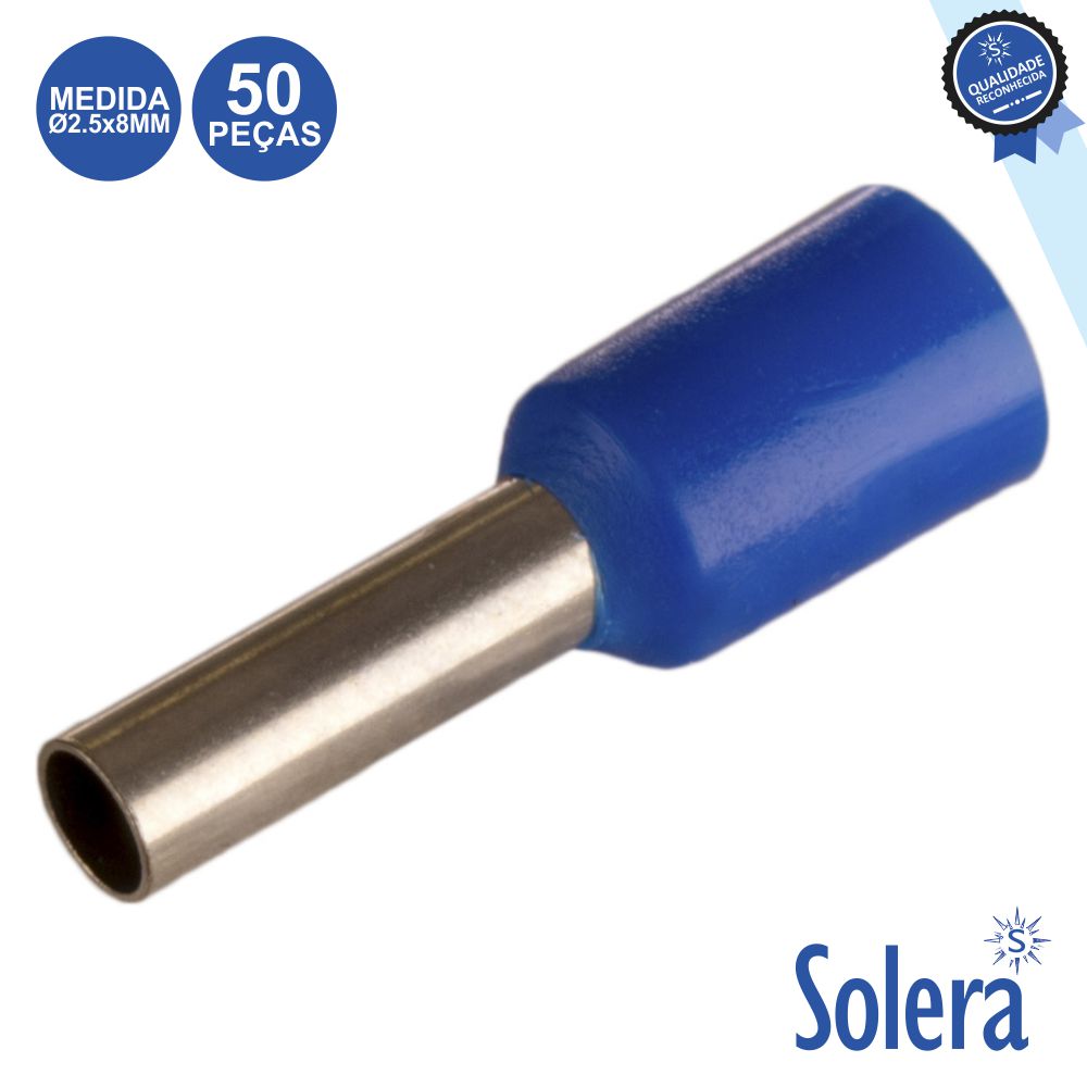 Terminal Ponteira Isolado Ø2,5X8Mm 50X Azul Solera - Tauu,pt