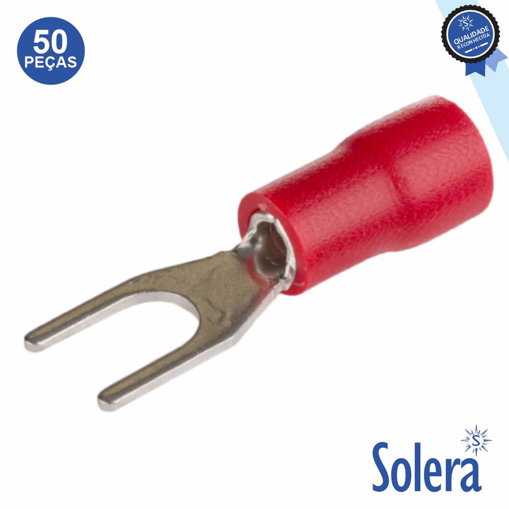 Terminal Forquilha Isolado Vermelho 50X Solera - Tauu.pt