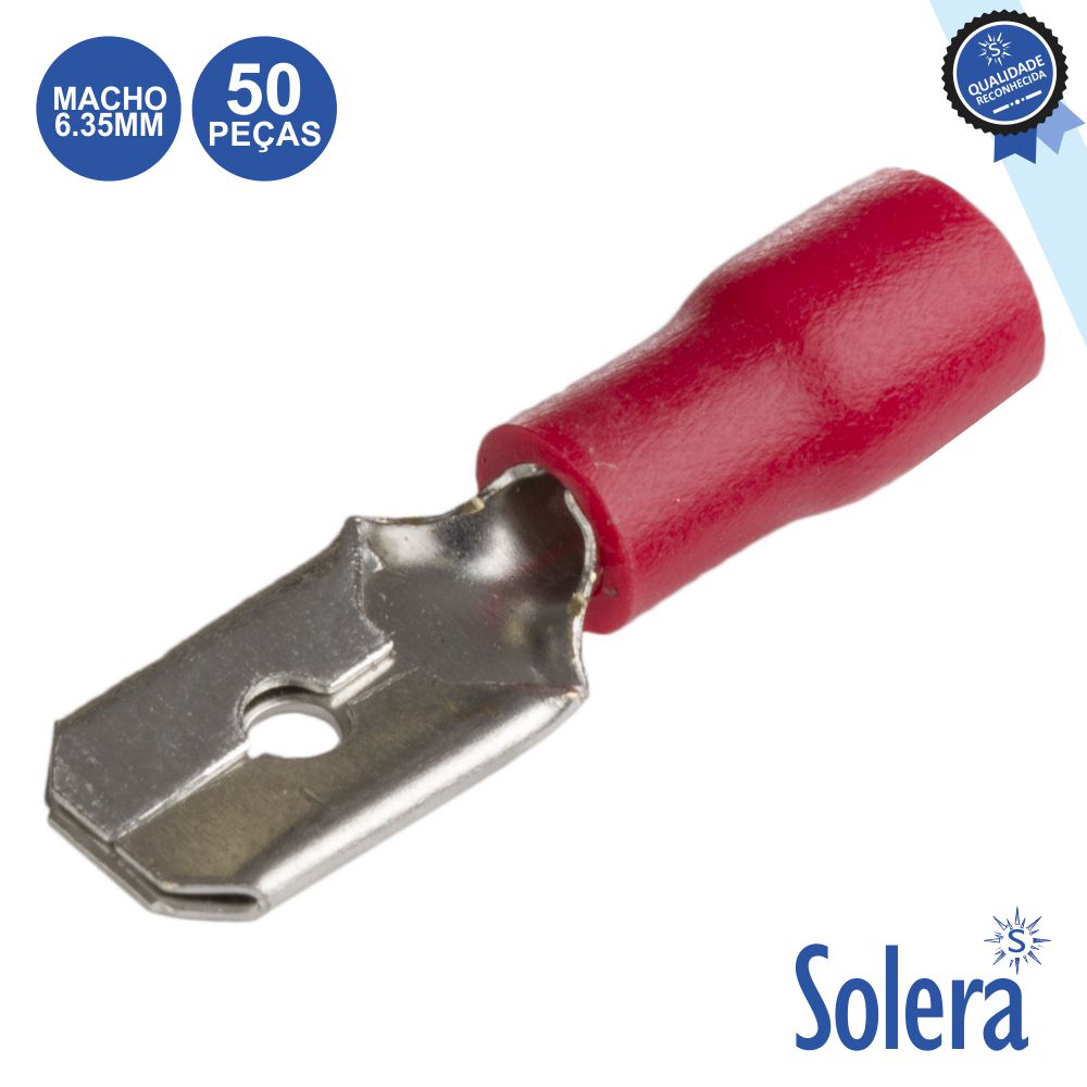 Terminal Faston Macho Isolado 6,35Mm Vermelho 50X Solera - Tauu,pt