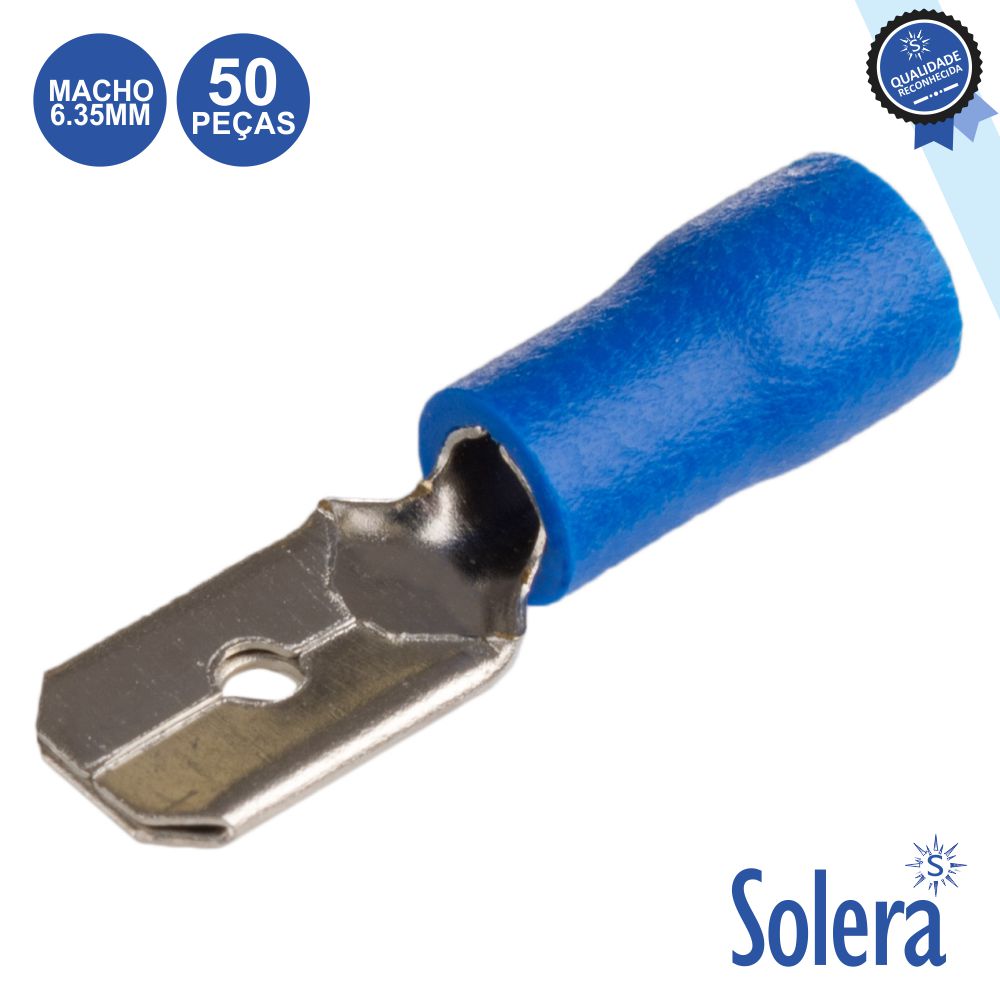 Terminal Faston Macho Isolado 6.35Mm Azul 50X Solera - Tauu.pt