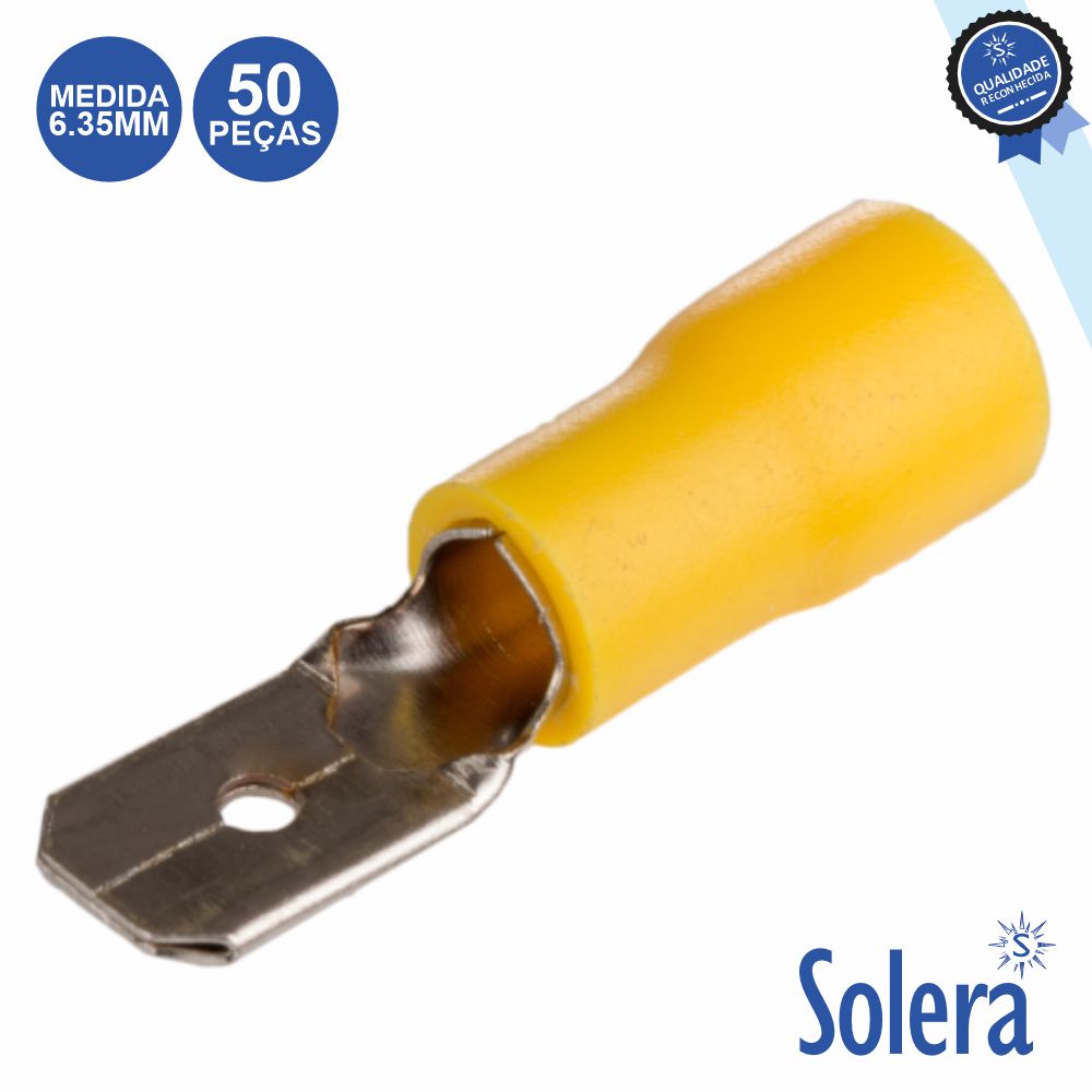 Terminal Faston Macho Isolado 6,35Mm Amarelo 50X Solera - Tauu,pt