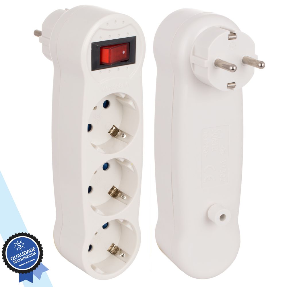 Ficha Elétrica Tripla 3 Saídas Schuko C/ Interruptor - Tauu,pt