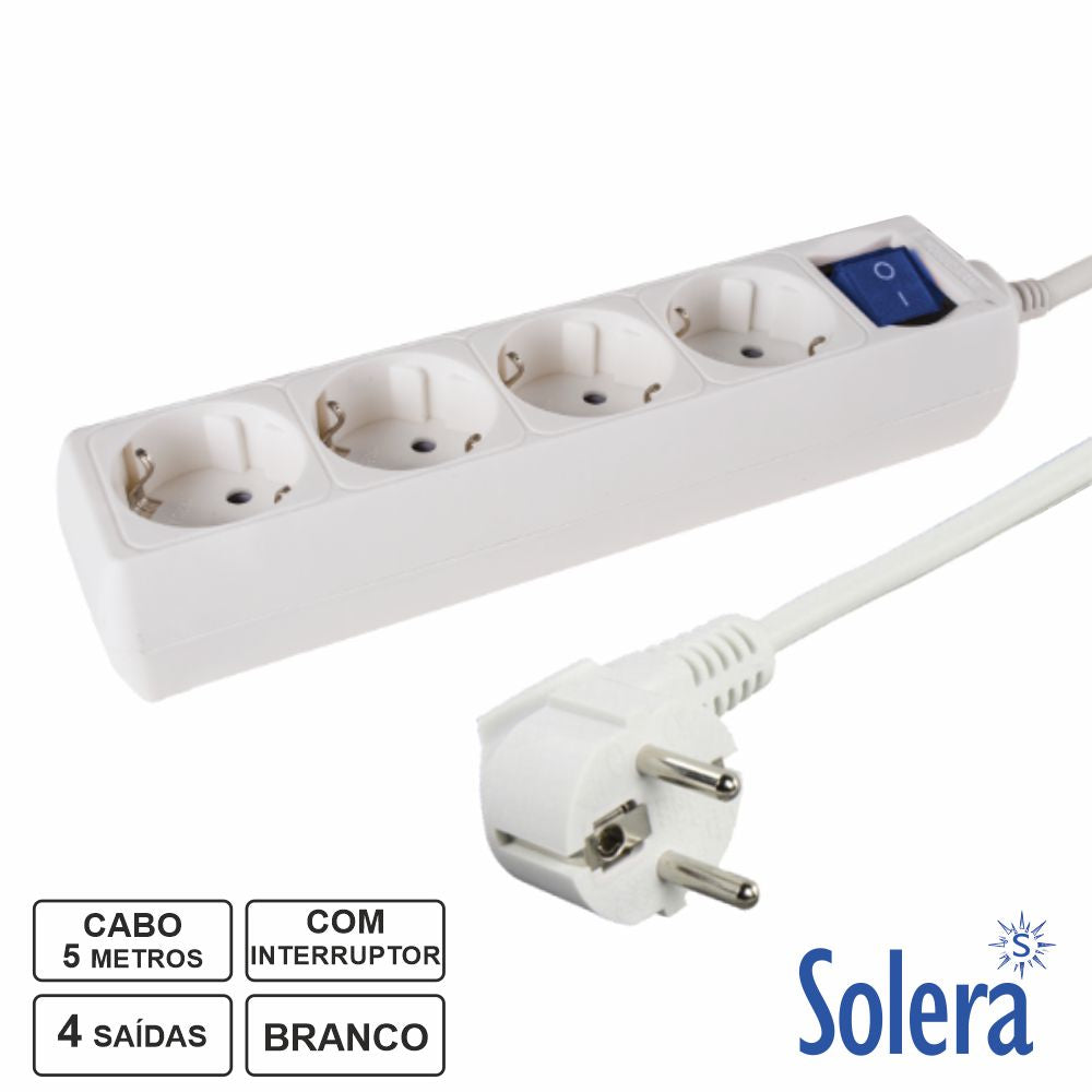 Extensão Elétrica 4X Schuko C/ Interruptor 5M Solera - Tauu,pt