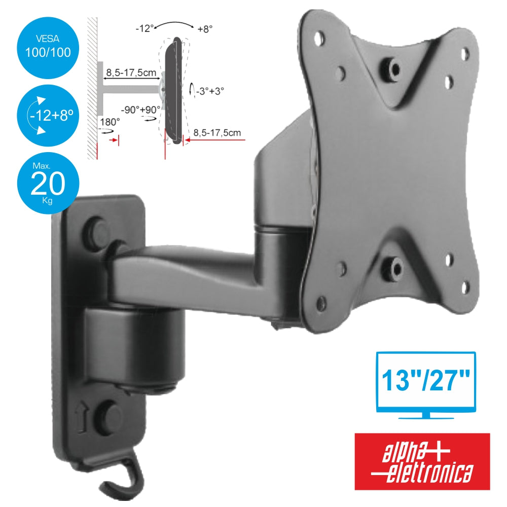 Suporte Lcd/Led 13/27" C/ 1 Braço +8º/-12º Vesa 100/100 20Kg - Tauu.pt