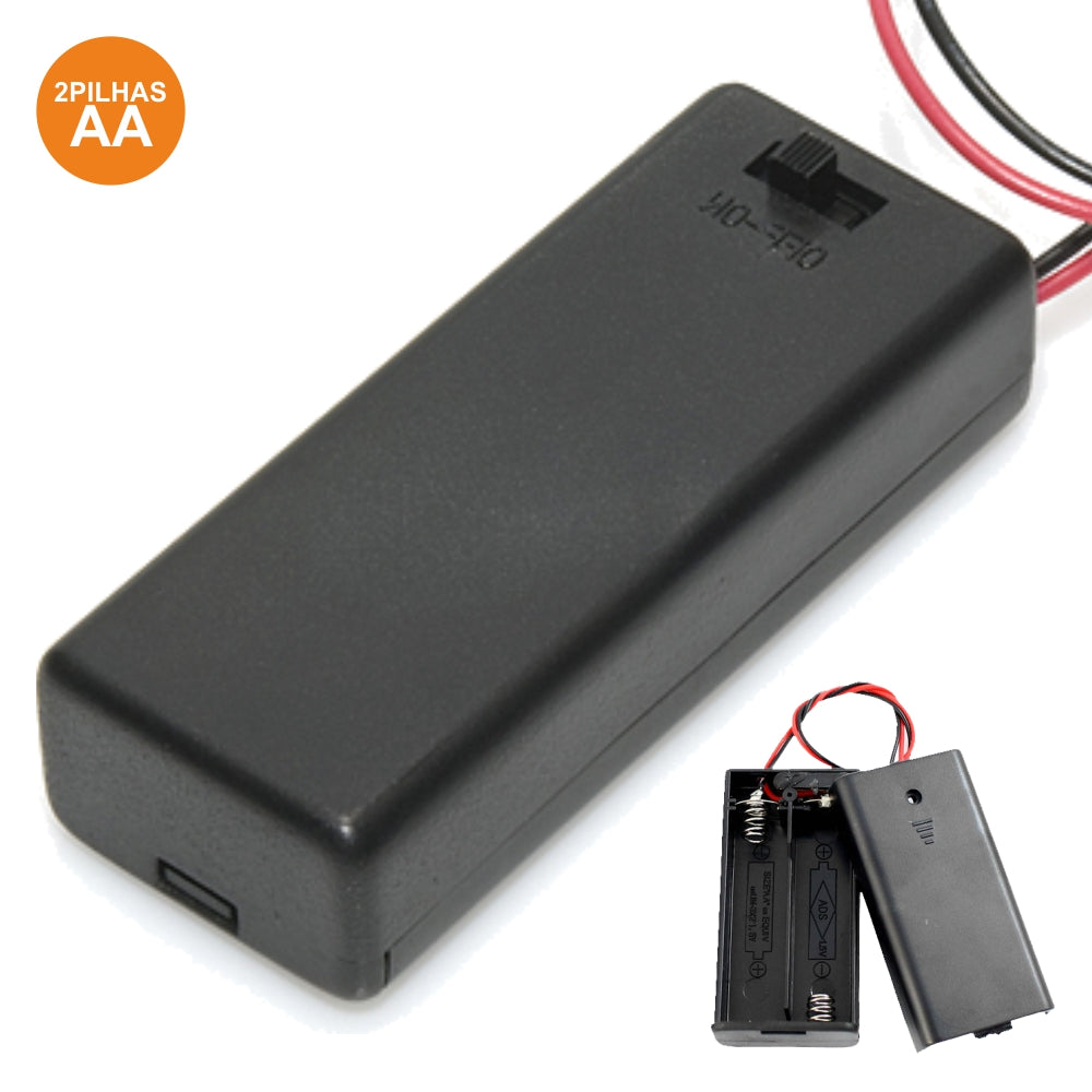 Suporte P/ 2 Pilhas Aa C/ Tampa E Interruptor - Tauu,pt