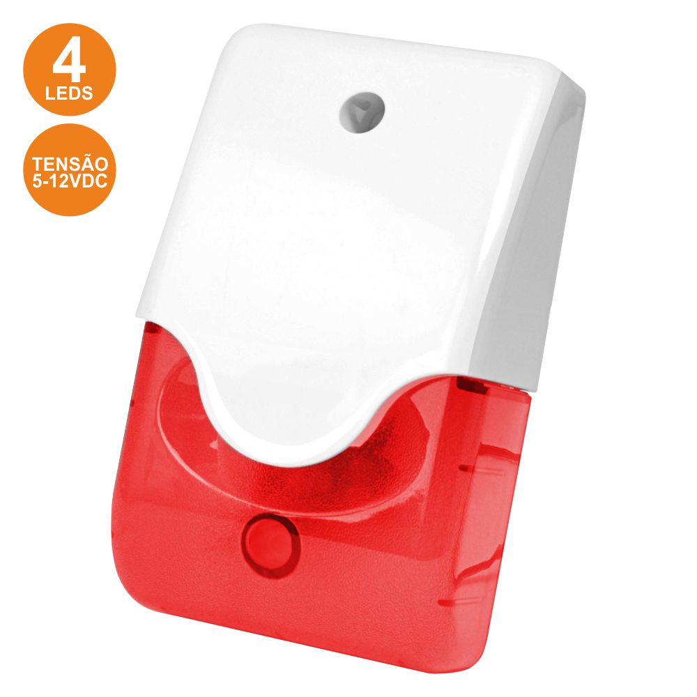 Sirene E Estroboscópio Vermelho Em Caixa C/ 4 Leds 5-12V - Tauu,pt