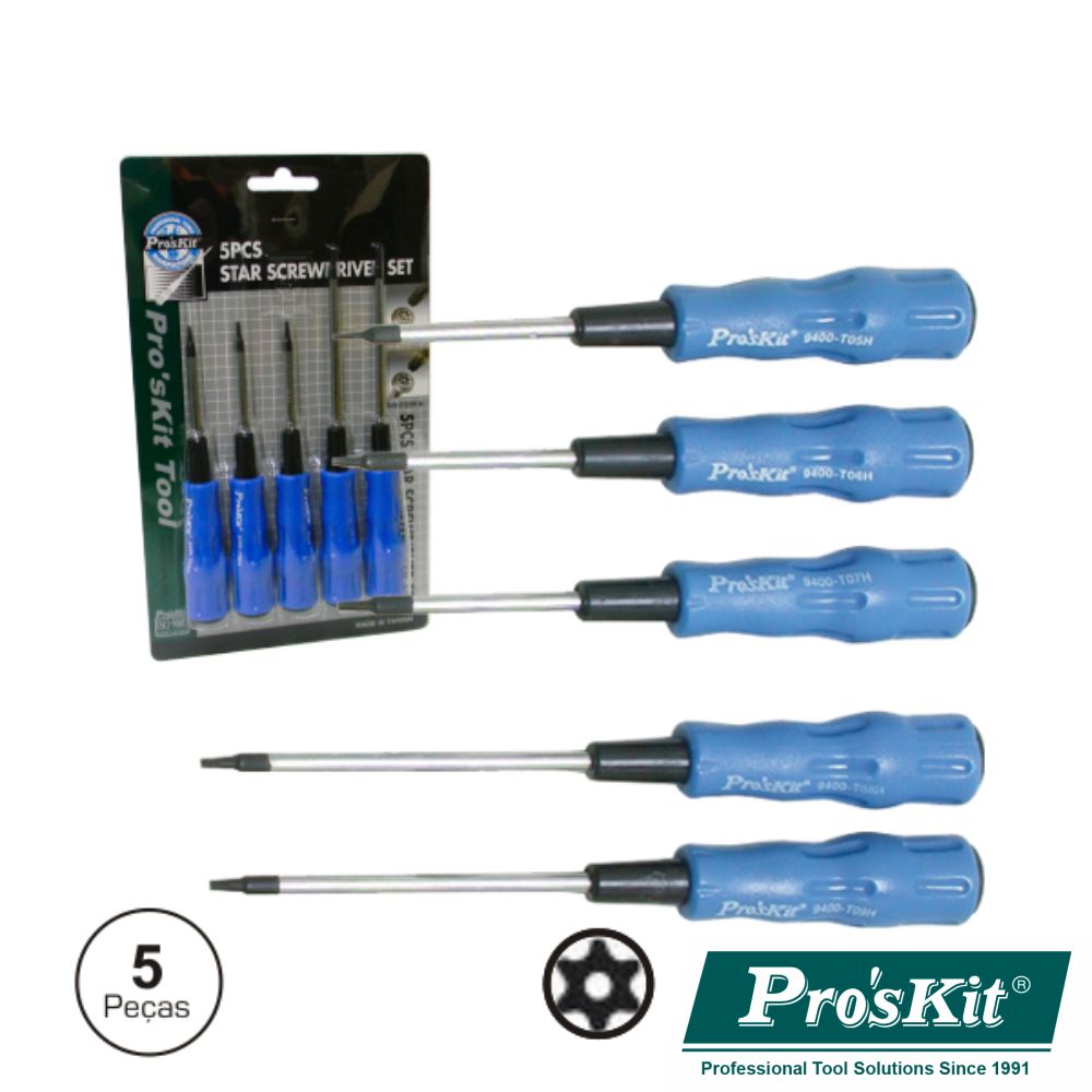 Conjunto De 5 Chaves Torx C/ Furo Proskit - Tauu.pt
