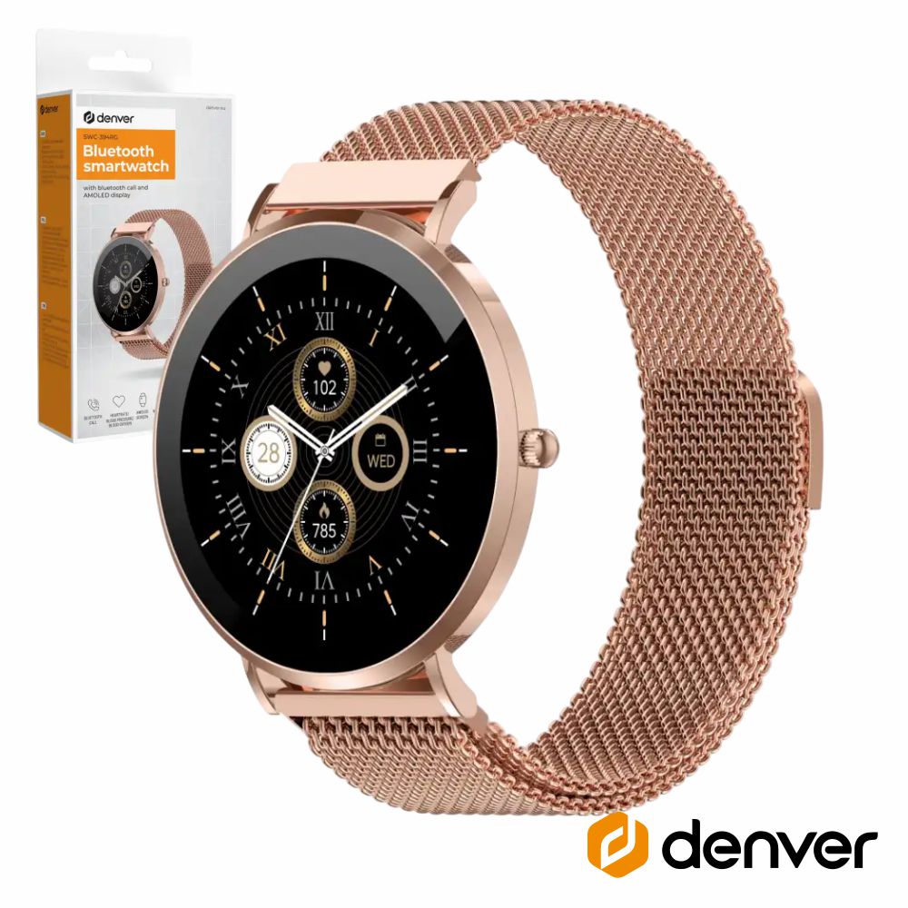Smartwatch P/ Android Ios 1.32" Ouro Rosa Denver - Tauu.pt