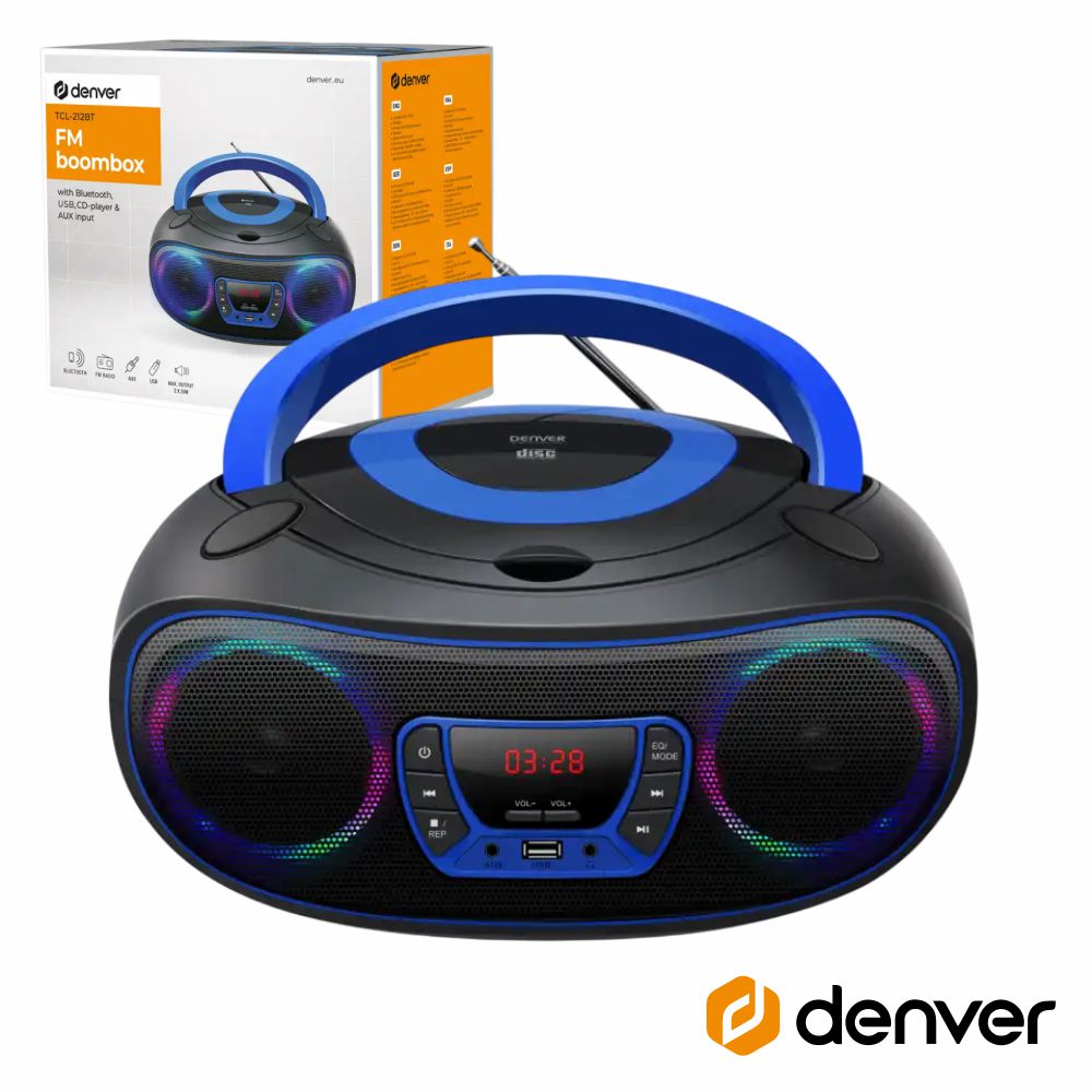 Rádio Portátil Leitor Fm/Bt/Cd/Usb Colunas 2X2W Leds Denver - Tauu.pt