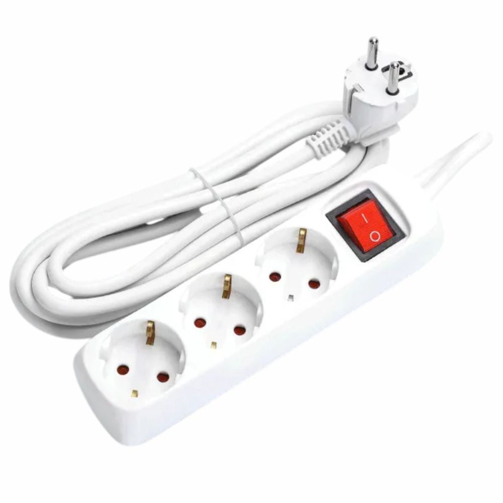 Tomada Elétrica C/ 3 Saídas Interruptor 5M - Tauu.pt