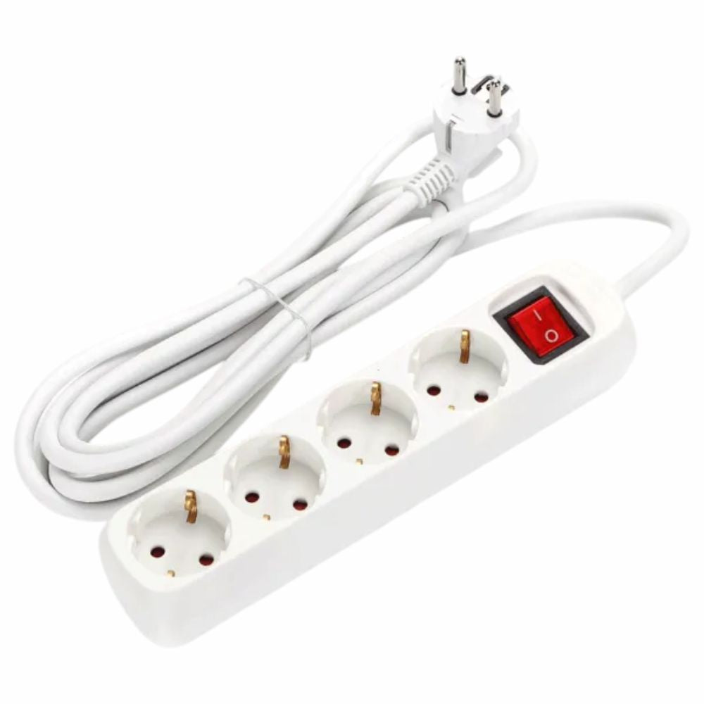 Tomada Elétrica C/ 4 Saídas Interruptor 1.5M Branco - Tauu.pt