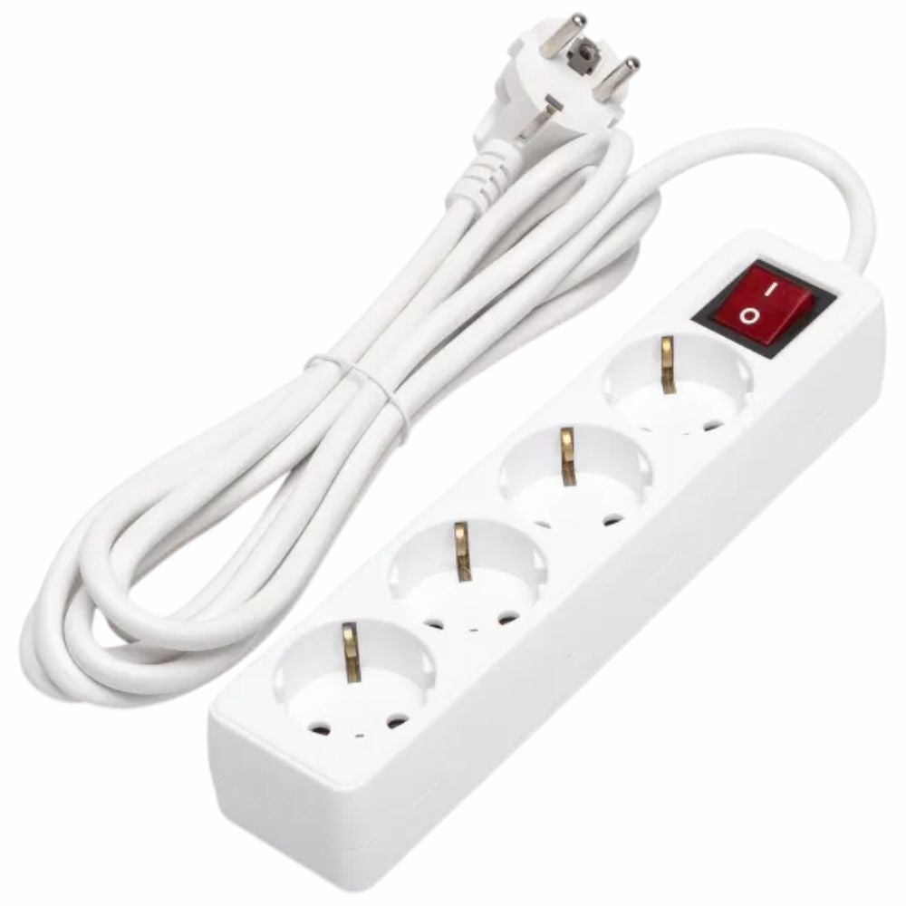 Tomada Elétrica C/ 4 Saídas Interruptor 3M Branco - Tauu.pt