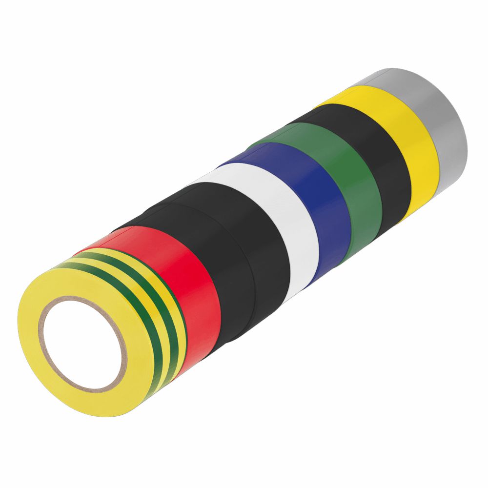 Conjunto 10 Rolos Fita Isoladora Multicor 19Mm 9M - Tauu.pt