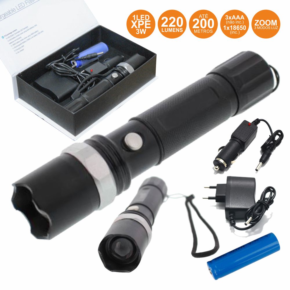 Lanterna C/ 1 Led Xpe 3W 3 Níveis Luz Zoom 220Lm Well - Tauu.pt