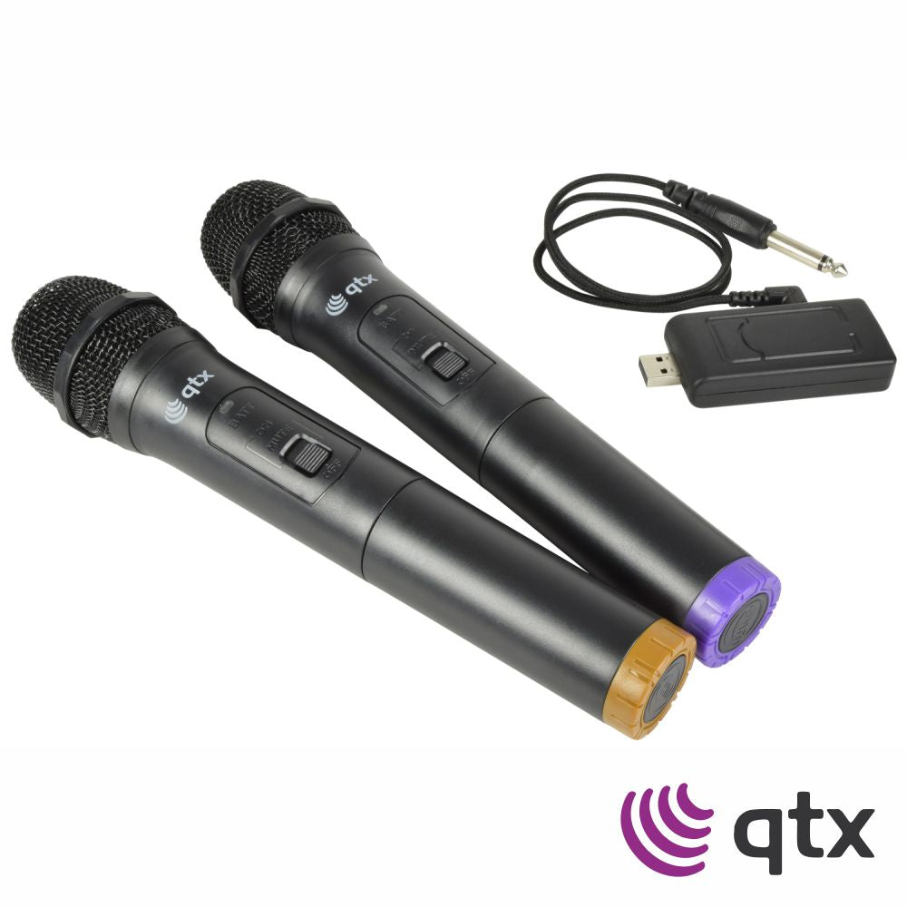 Conjunto 2X Microfones Mão S/ Fios Uhf C/ Recetor Usb Qtx - Tauu.pt