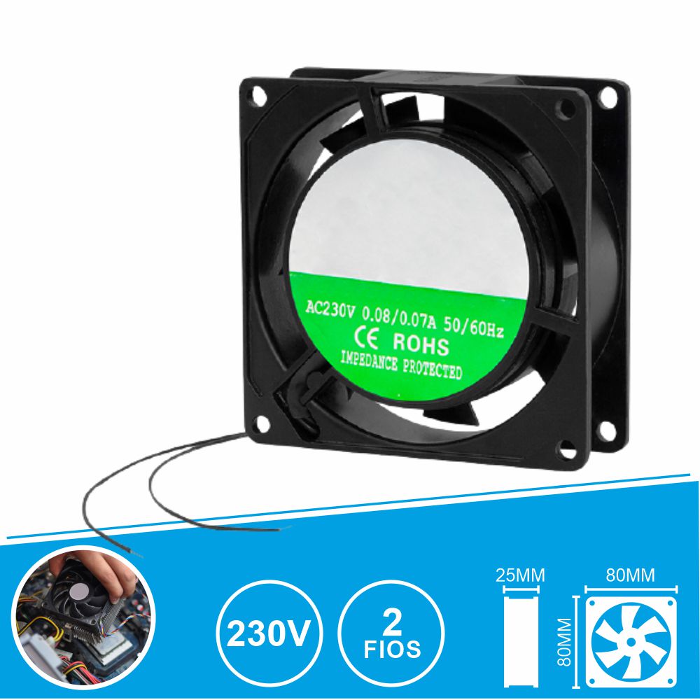 Ventoinha 230V 80X80X25Mm 2 Fios - Tauu.pt