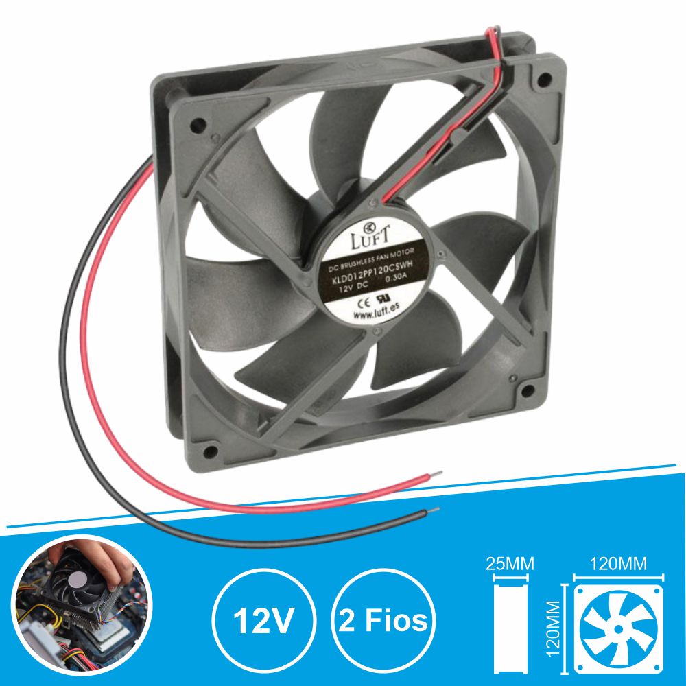 Ventoinha 12V 120X120X25Mm 2 Fios Kld012Pp120Cswh Luft - Tauu,pt