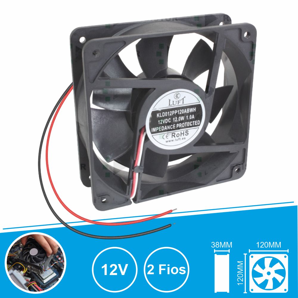 Ventoinha 12V 120X120X38Mm 2 Fios Kld012Pp120Abwh Luft - Tauu.pt