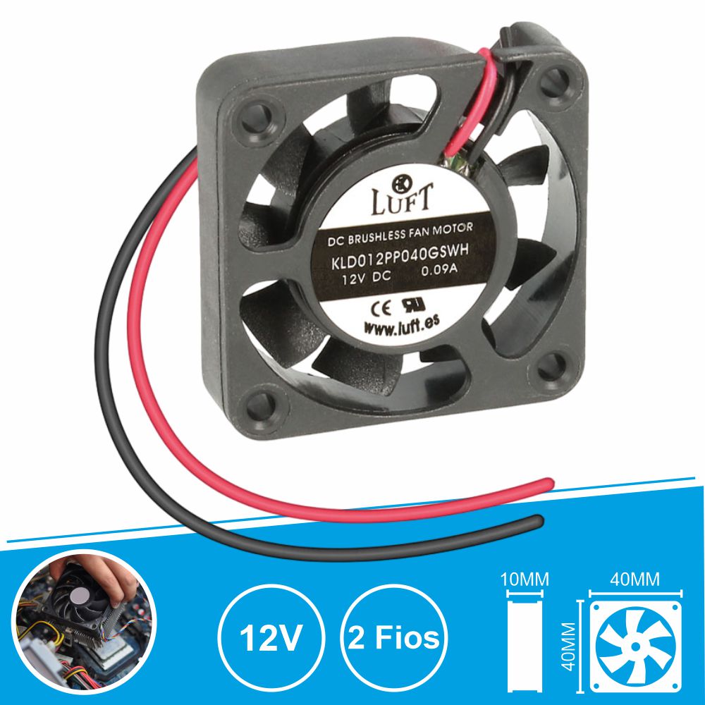 Ventoinha 12V 40X40X10Mm 2 Fios Kld012Pp040Gswh Luft - Tauu,pt