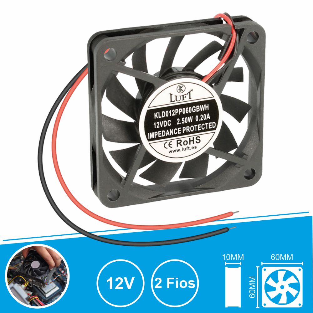 Ventoinha 12V 60X60X10Mm 2 Fios Kld012Pp060Gbwh Luft - Tauu,pt