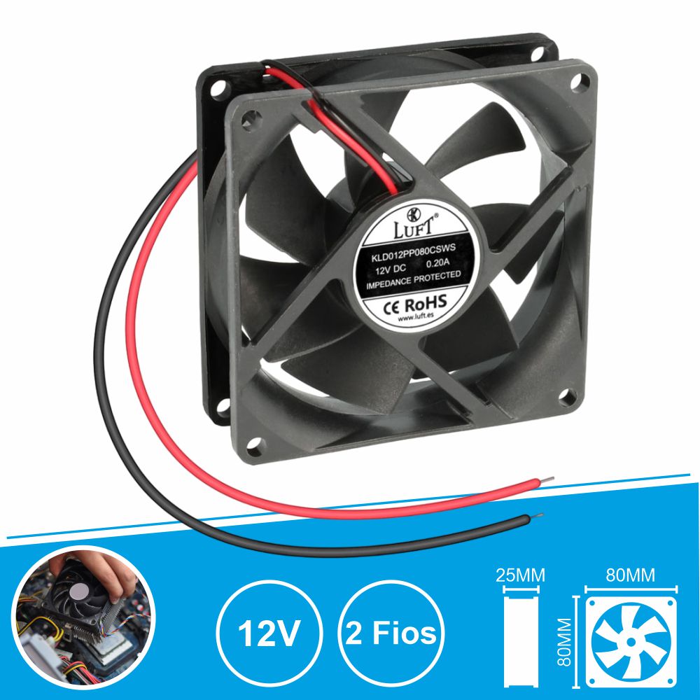 Ventoinha 12V 80X80X25Mm 2 Fios Kld012Pp080Csws Luft - Tauu.pt