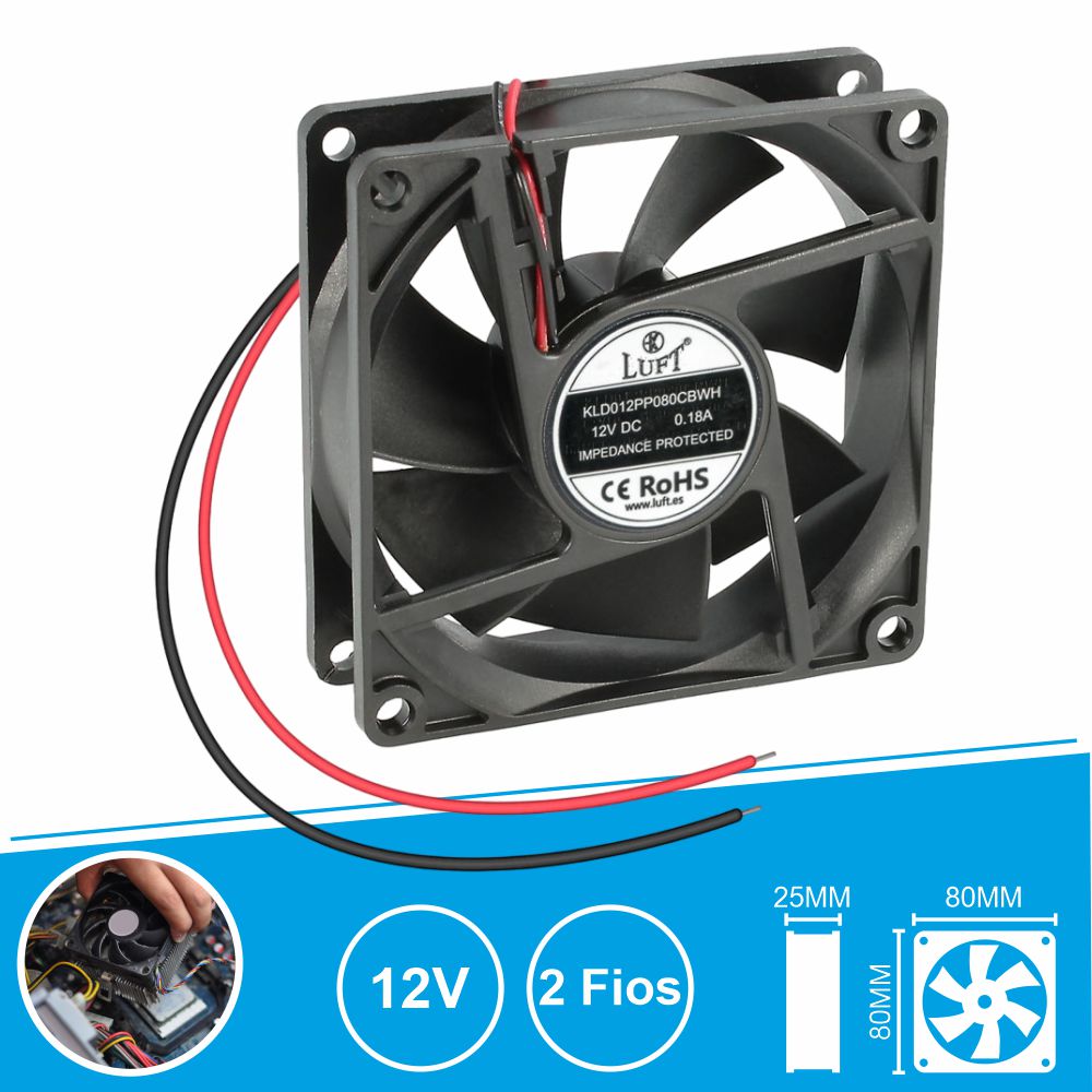 Ventoinha 12V 80X80X25Mm 2 Fios Kld012Pp080Cbwh Luft - Tauu,pt