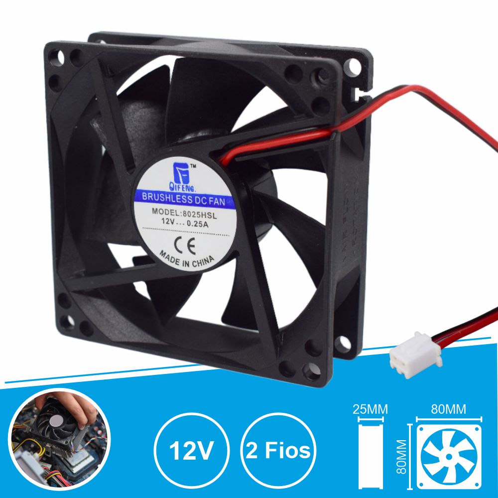 Ventoinha 12V 80X80X25Mm 2 Fios - Tauu.pt