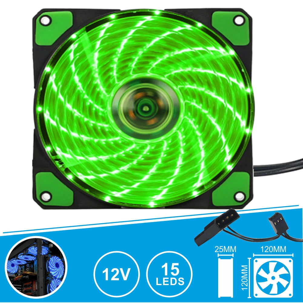 Ventoinha 12V 120X120X25Mm C/ 15 Leds Verde - Tauu.pt
