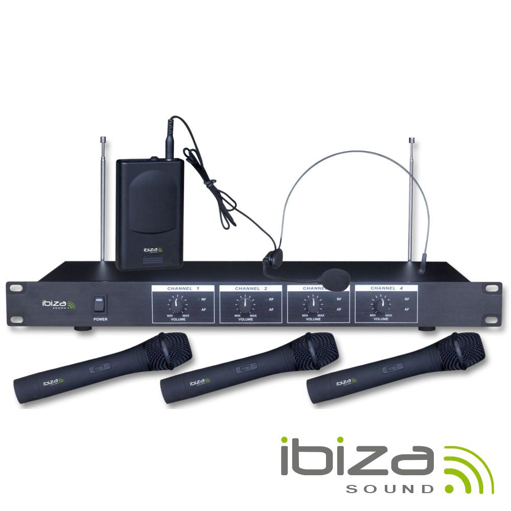 Central Microfone S/ Fios 4 Canais Vhf 201.1/207.5Mhz Ibiza - Tauu.pt