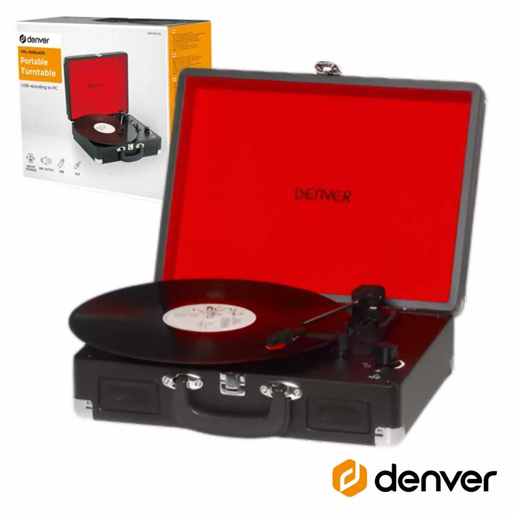 Gira-Discos 33/45/78Rpm Vintage 2X1W Preto Denver - Tauu,pt