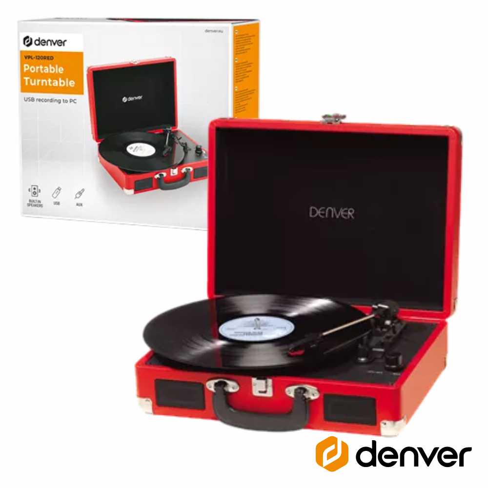 Gira-Discos 33/45/78Rpm Vintage 2X1W Vermelho Denver - Tauu.pt