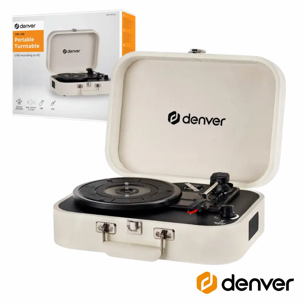 Gira-Discos 33/45/78Rpm Vintage 2X1W Bege Denver - Tauu,pt