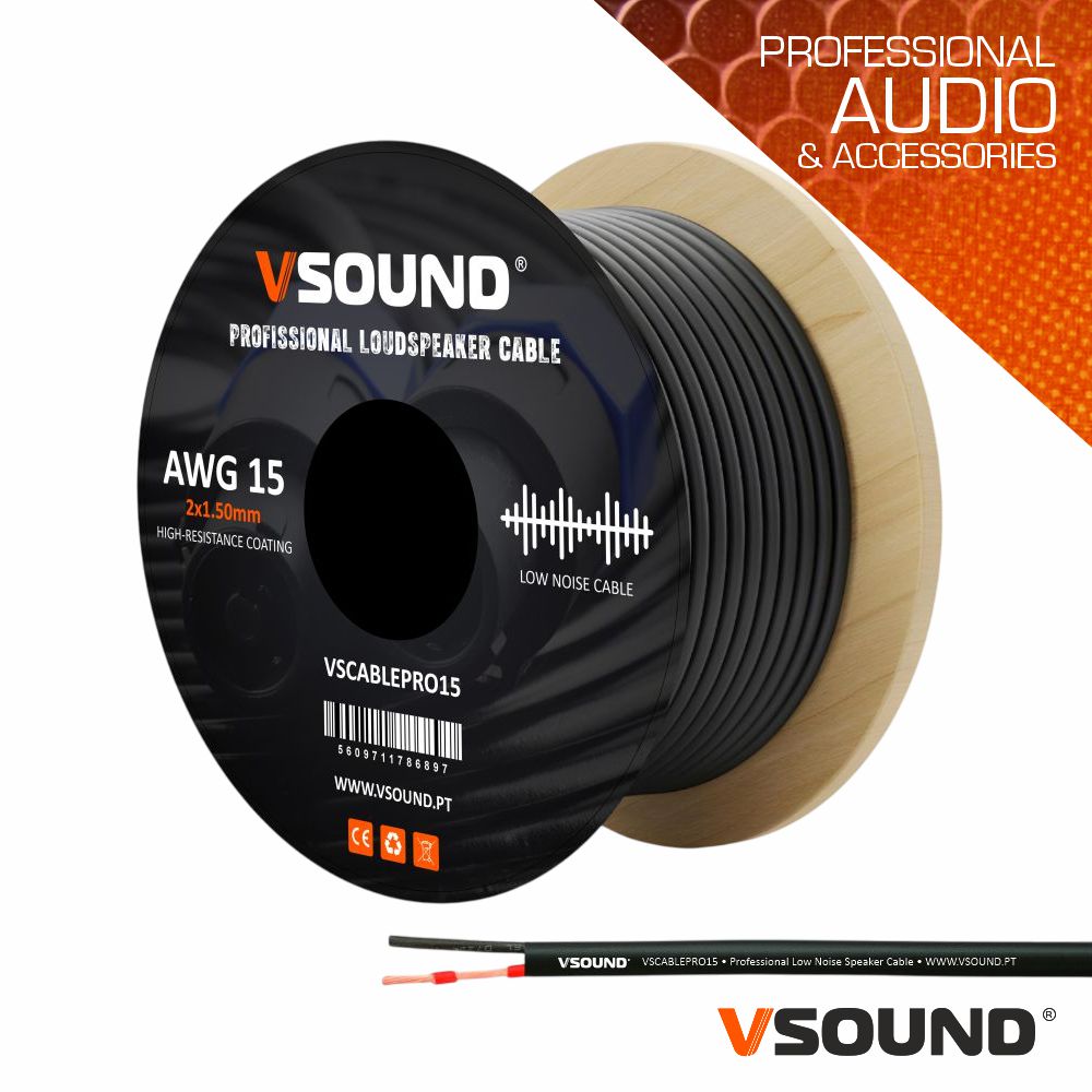Cabo Coluna Profissional 2X1.50Mm² Preto Redondo Vsound - Tauu.pt
