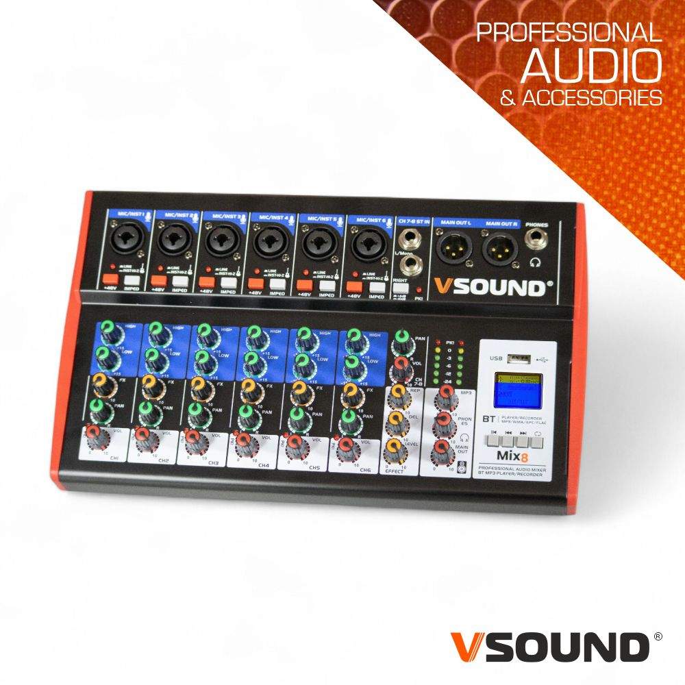 Mesa De Mistura 8 Canais C/ Bt/Lcd/Usb/Pc/Phantom Vsound - Tauu.pt